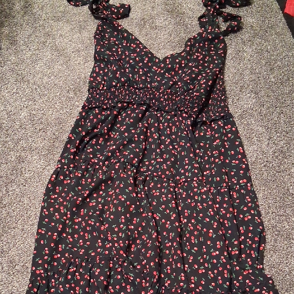 ARULA Blue and Red Cherry Print Dress